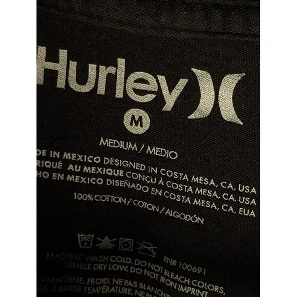 Hurley T-Shirt Mens Medium Short Sleeve Premium Fit Crew Neck Graphic Logo Black - Picture 3 of 3
